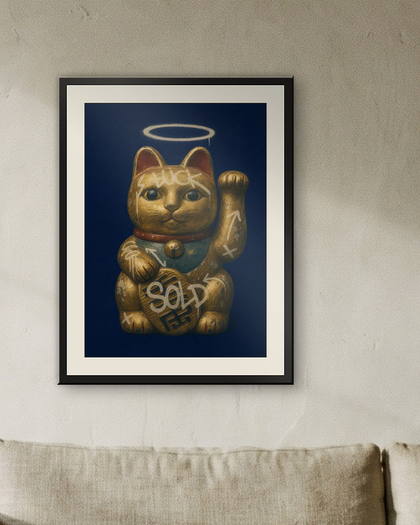 Кот удачи на стене